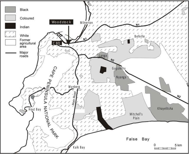 Cape Town under the Group Areas Act. Illustration by Myriam Houssay-Holzschuch, Olivier Ninot, and Emma Thébault