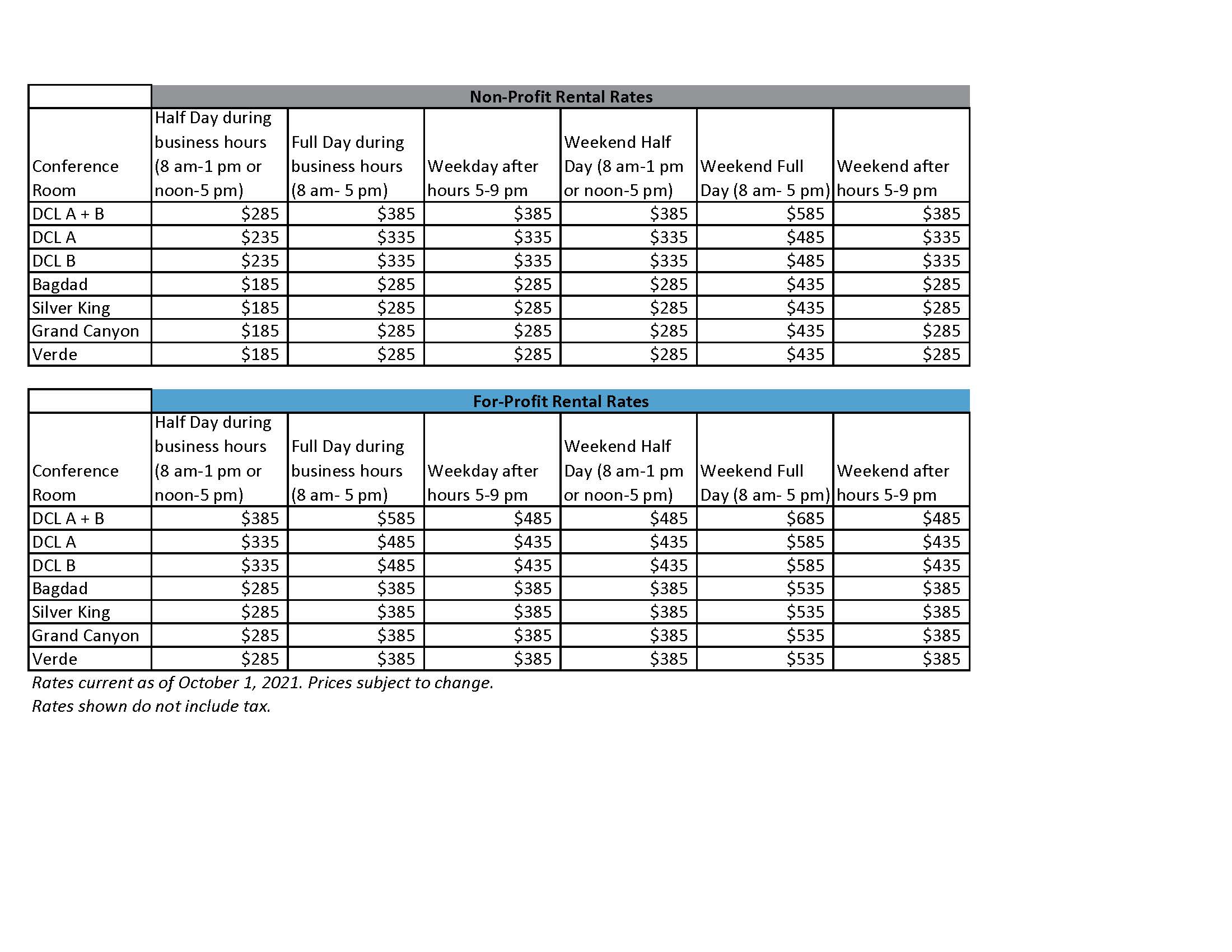 Conference Room Rates