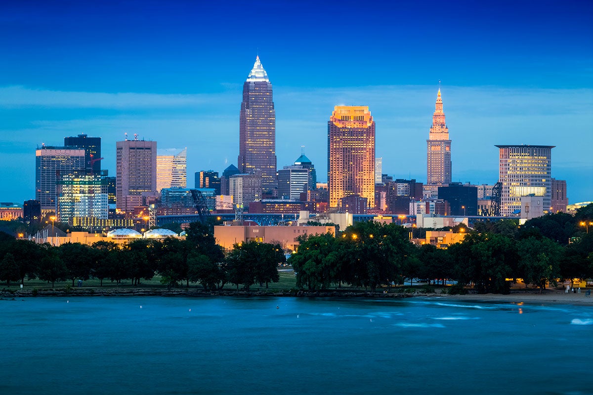 Evening building skyline of Cleveland Ohio
