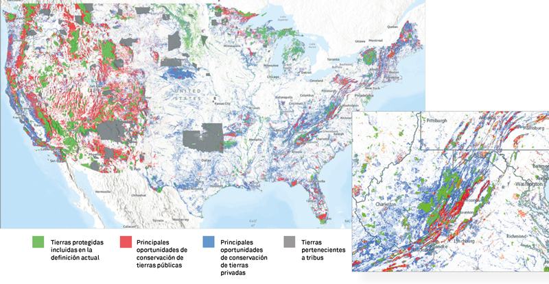 Map showing top public land management and conservation opportunities in America