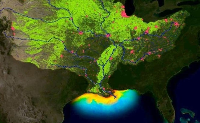 Map of Mississippi River watershed and Gulf of Mexico