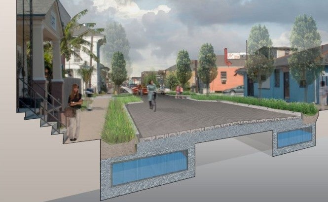 Illustration of stormwater storage under a street in New Orleans