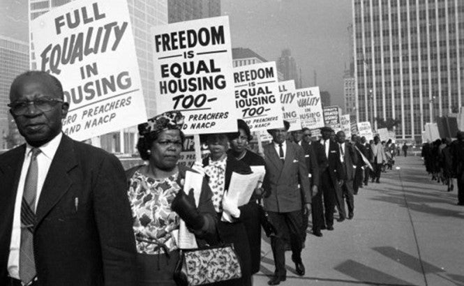 Members and supporters of the NAACP picket for fair housing in Detroit, 1963