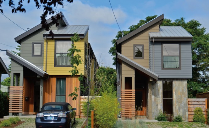 Portland, Oregon, is considering whether to allow more tall “skinny” homes, constructed on half the amount of land required  under single-family zoning.