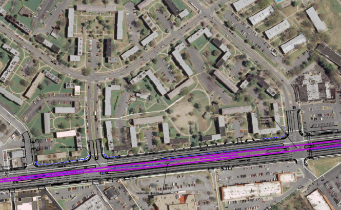 Aerial map of the Purple Line in Maryland
