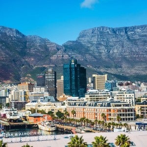 This image shows the city of Cape Town, South Africa, with Table Mountain as the backdrop.