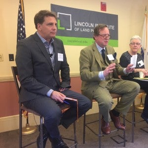 Left to right: Andrew Kopplin of the Greater New Orleans Foundation; Armando Carbonell of the Lincoln Institute of Land Policy; Gina McCarthy, former administrator of the Environmental Protection Agency; and Beth Daley of InsideClimate News