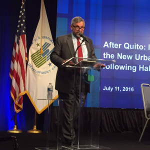 George McCarthy speaks at an event at the Department of Housing and Urban Development headquarters