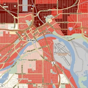 This map, created through The Place Database, shows housing affordability in Saint Paul, Minnesota