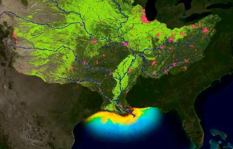 Credit: NOAA Map of Mississippi River watershed and Gulf of Mexico