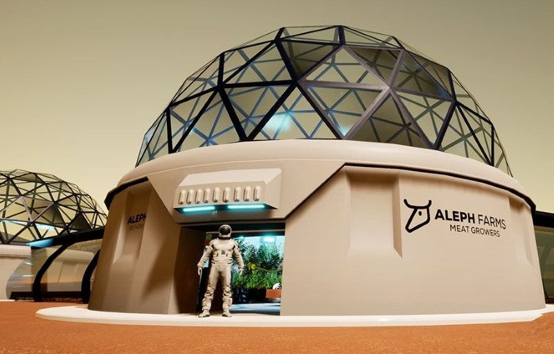 Rendering of a meat cultivation facility in outer space by Aleph Farms Rendering of a meat cultivation facility in outer space by Aleph Farms