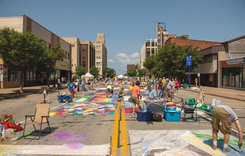 The Erie Downtown Development Corporation, a nonprofit in Erie, Pennsylvania, has increased Erie’s revitalization capacity and redevelopment funding—and also sponsors the annual Celebrate Erie festival, which traditionally includes this community-driven “Chalk Walk.” The Erie Downtown Development Corporation, a nonprofit in Erie, Pennsylvania, has increased Erie’s revitalization capacity and redevelopment funding—and also sponsors the annual Celebrate Erie festival, which traditionally includes this community-driven “Chalk Walk.”