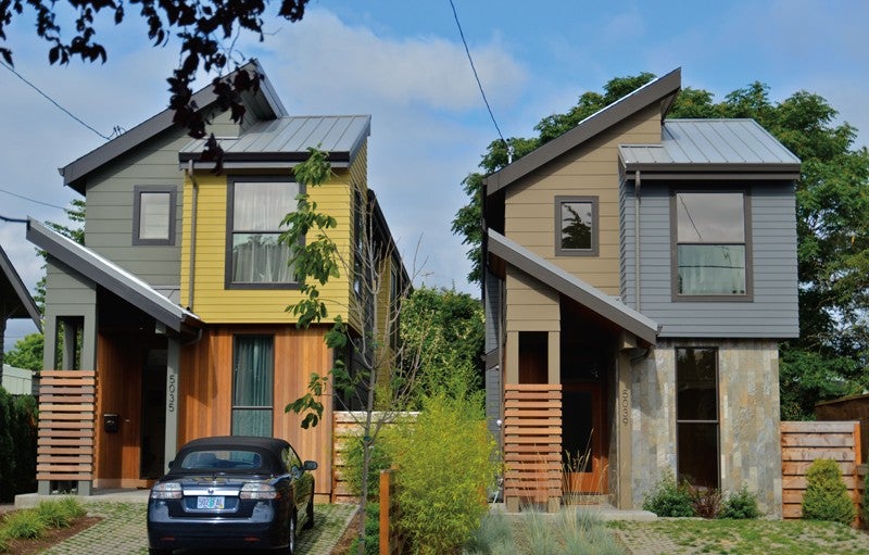 Portland, Oregon, is considering whether to allow more tall “skinny” homes, constructed on half the amount of land required  under single-family zoning.