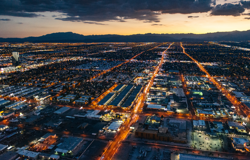 Las Vegas, a product of the automobile era. Image: Las Vegas, a product of the automobile era.