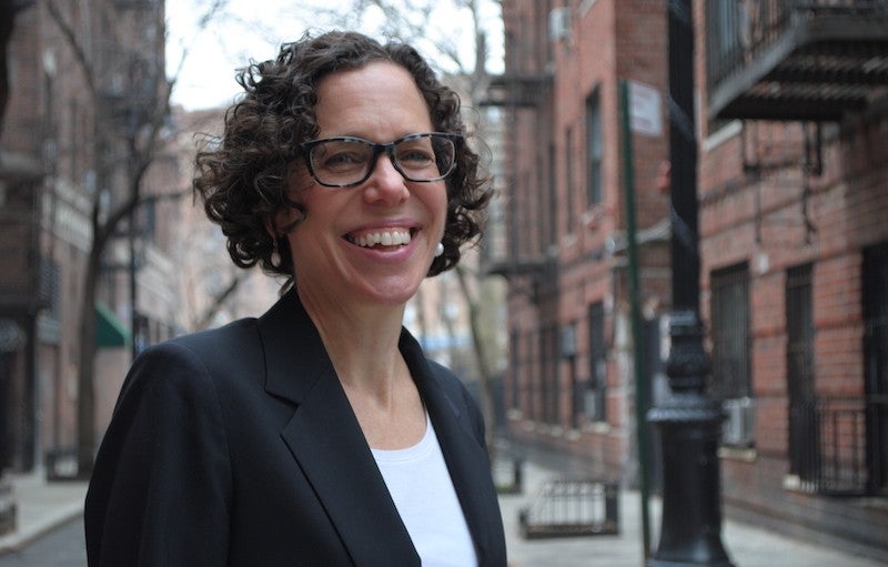 Ingrid Gould Ellen stands on city street