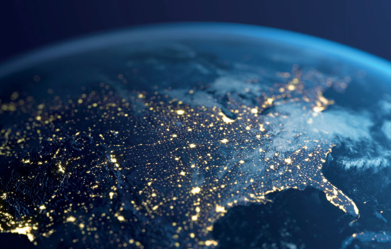 Image of the United States taken at night from space. Image of the United States taken at night from space.