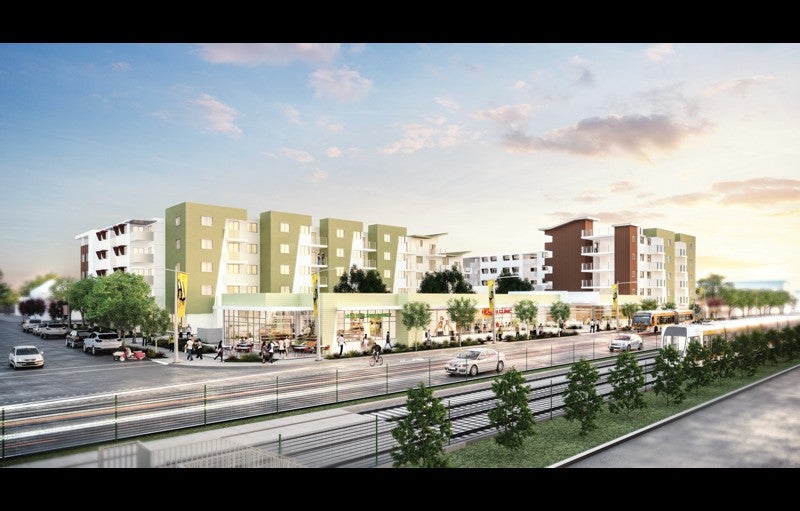 Desarrollado por Abode Communities, en colaboración con el propietario de suelo T.R.U.S.T. South LA, Rolland Curtis Gardens —un desarrollo de uso mixto y acceso a transporte público a lo largo de la línea del ferrocarril metropolitano Expo/Vermont— construirá 140 unidades de vivienda social en un barrio con gran riqueza histórica y cultural del Sur de Los Ángeles. Crédito: Cortesía Abode Communities Rolland Curtis Gardens —un desarrollo de uso mixto y acceso a transporte público a lo largo de la línea del ferrocarril metropolitano Expo/Vermont— construirá 140 unidades de vivienda social en un barrio con gran riqueza histórica y cultural del Sur de Los Ángeles.