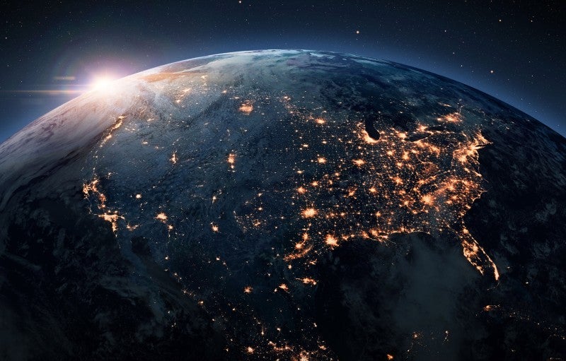 Image of the United States taken at night from space. Image of the United States taken at night from space.