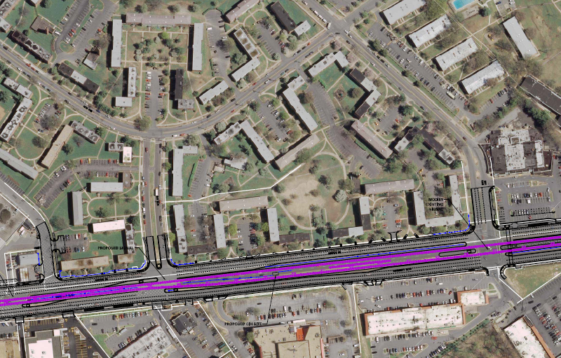 Credit: Maryland Department of Transportation/Maryland Transit Administration Aerial map of the Purple Line in Maryland