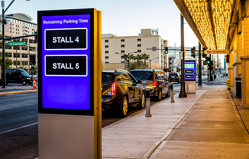 Curb management has become a rising priority in cities including Las Vegas, where Cox Communications is piloting curbside kiosks that monitor dwell times in loading zones. Curb management has become a rising priority in cities including Las Vegas, where Cox Communications is piloting curbside kiosks that monitor dwell times in loading zones.