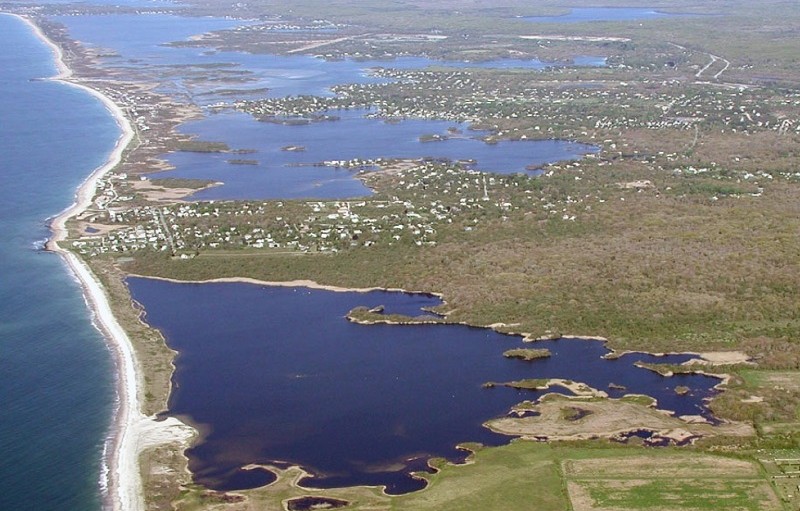 Aerial view of Trustom Pond National Wildlife Refuge, Kingstown, Rhode Island
