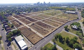 Aerial view of vacant lots on the outskirts of the city of St. Louis, Missouri