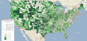 The Place Database A map of the United States with vacancy represented in different shades of green.