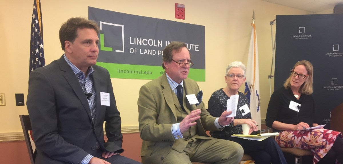 Left to right: Andrew Kopplin of the Greater New Orleans Foundation; Armando Carbonell of the Lincoln Institute of Land Policy; Gina McCarthy, former administrator of the Environmental Protection Agency; and Beth Daley of InsideClimate News